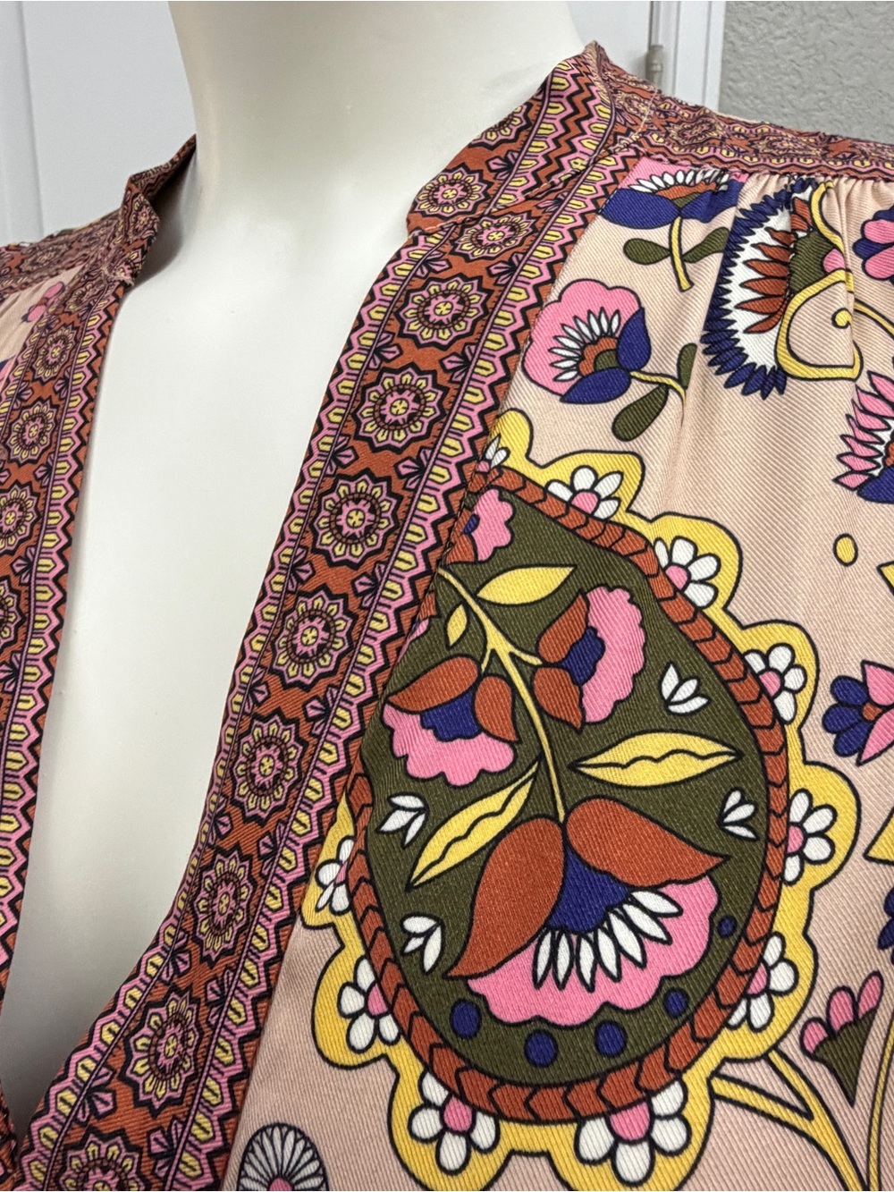 Boden Paisley Floral Long Sleeve Boho Maxi Dress - Cream, Pink, Green, Brown - Picture 5 of 15